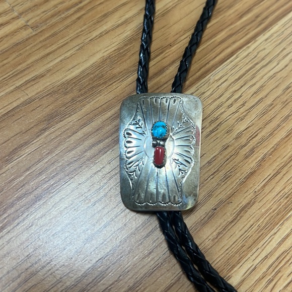 Vintage Sterling Silver w Stone Bolero Tie Southwestern Turquoise Western - Picture 2 of 5